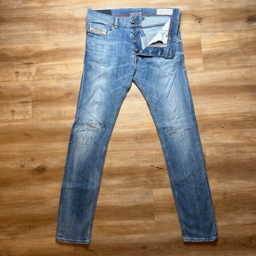 Diesel Tepphar Jeans Mens 34x34 Blue Slim Carrot Stretch Distressed Denim 084GG